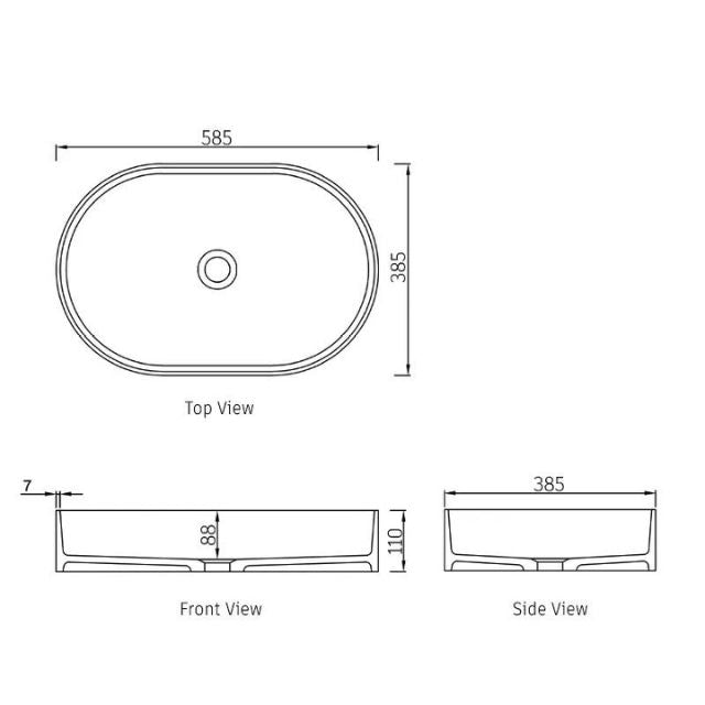 Otti Noosa 585mm Oval Above Counter Basin - Matte White