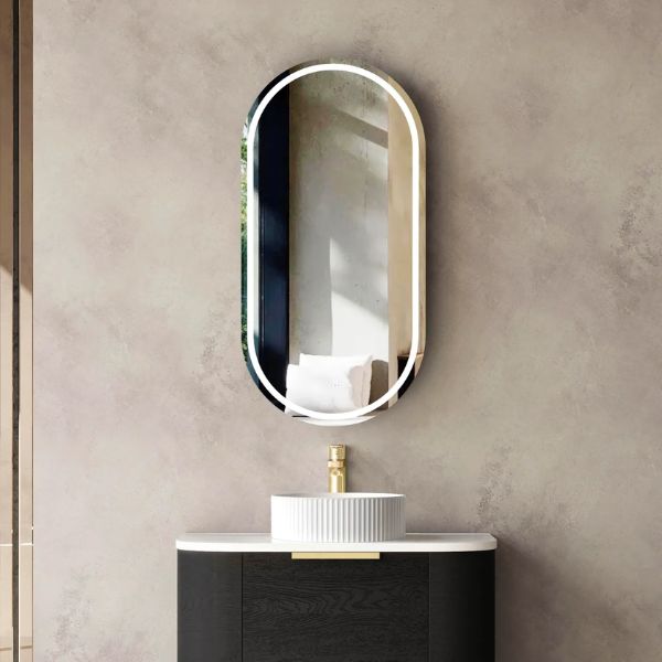 Otti Noosa 900 Oval Shape Led Shaving Cabinet Black Oak LED-SOV9045B