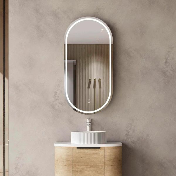 Otti Noosa 900 Oval Shape LED Shaving Cabinet Natural Oak