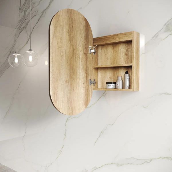 Otti Noosa 900 Oval Shape LED Shaving Cabinet Natural Oak