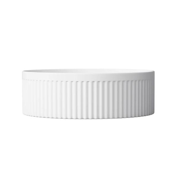 Otti Oxford 395mm Fluted Round Above Counter Basin - Gloss White OT3950 - The Blue Space