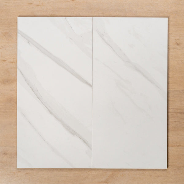 Perisher White Marble Matt Rectified Porcelain Tile 300x600mm