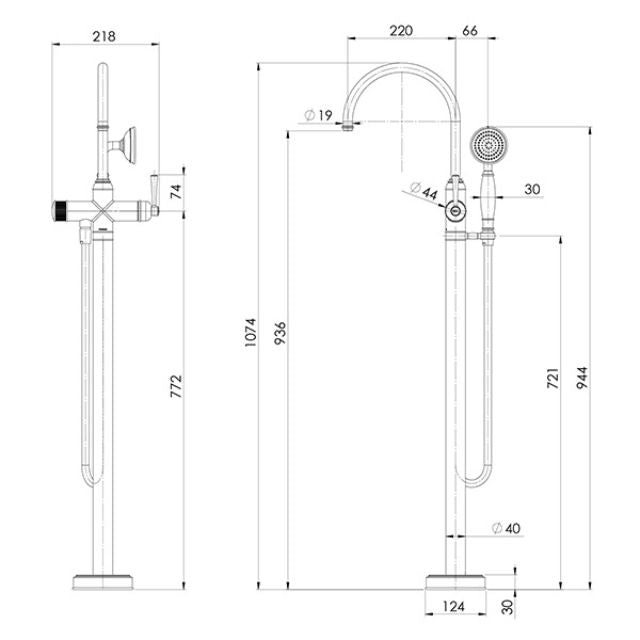 Phoenix Cromford Floor Mounted Bath Mixer with Hand Shower Brushed Nickel