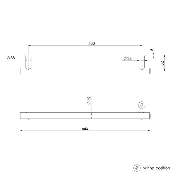 Phoenix Heated Towel Rail Round 600mm - Brushed Gold
