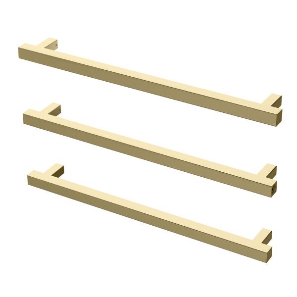 Phoenix Heated Triple Towel Rail Square 600mm - Brushed Gold - 651-8762-12 - Horizontal View
