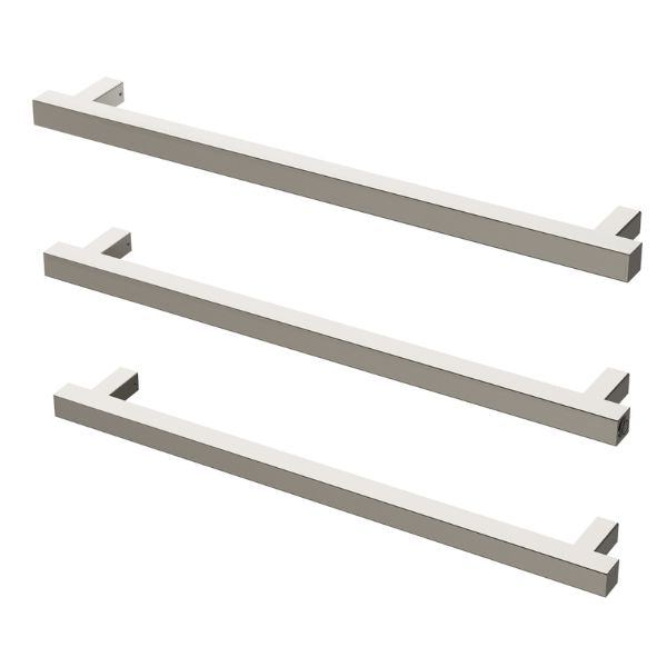 Phoenix Heated Triple Towel Rail Square 600mm - Brushed Nickel - Horizontal View