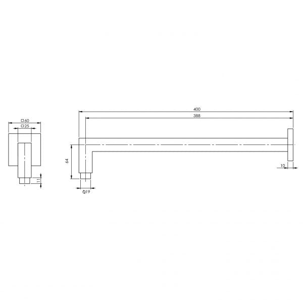 Phoenix Lexi Shower Arm Only 400mm Square - Brushed Carbon