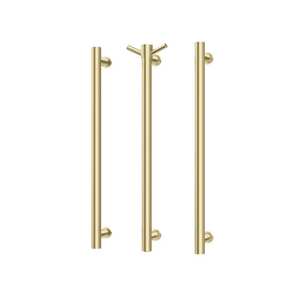 Phoenix Heated Triple Towel Rail Round 600mm - 650-8762-12  - Brushed Gold with Vertical Rail Hook