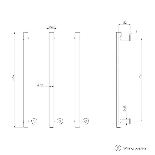 Phoenix Heated Triple Towel Rail Round 600mm - Chrome