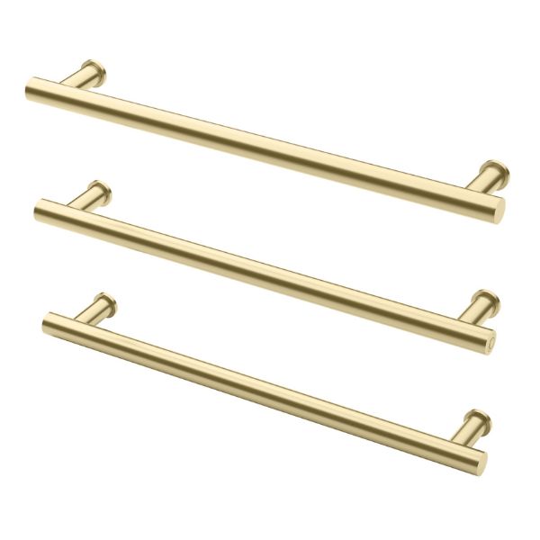 Phoenix Heated Triple Towel Rail Round 800mm - Brushed Gold Horizontal View