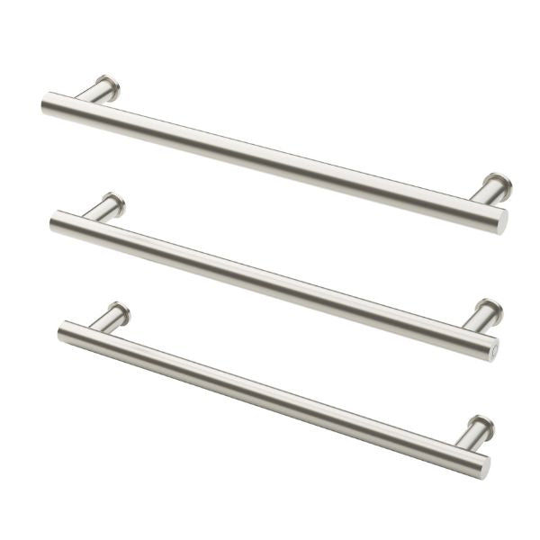 Phoenix Heated Triple Towel Rail Round 800mm - Brushed Nickel Horizontal View