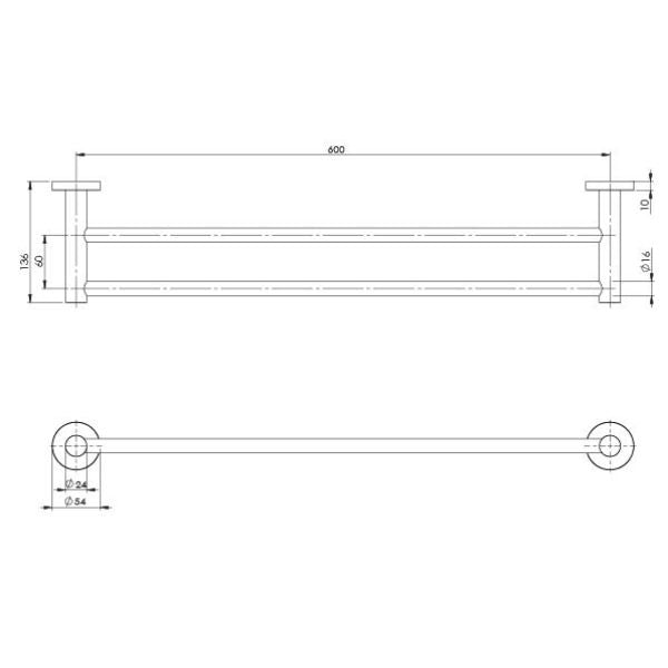 Phoenix Radii Double Towel Rail 600mm Round Plate - Brushed Carbon