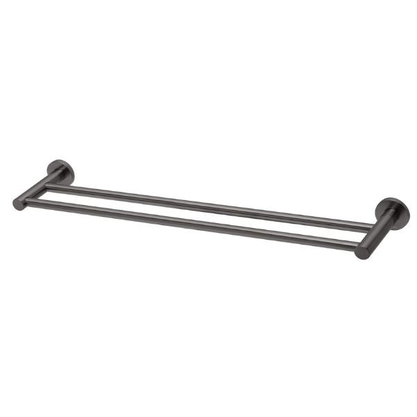 Phoenix Radii Double Towel Rail 600mm Round Plate - Brushed Carbon