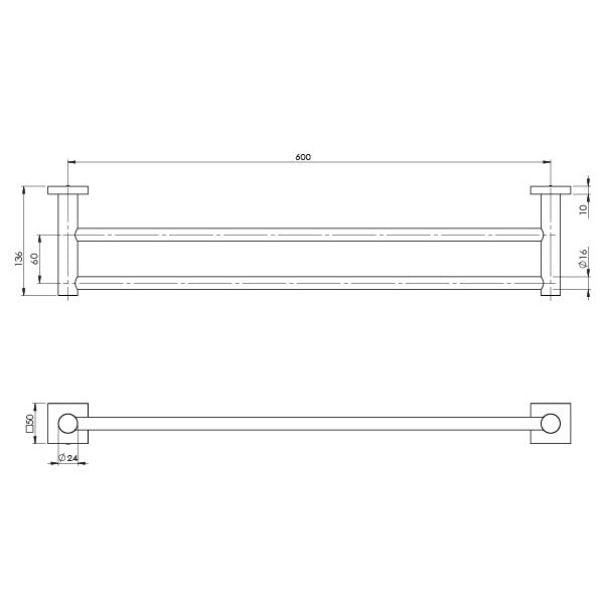 Phoenix Radii Double Towel Rail 600mm Square Plate - Brushed Carbon