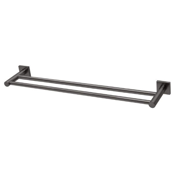 Phoenix Radii Double Towel Rail 600mm Square Plate - Brushed Carbon
