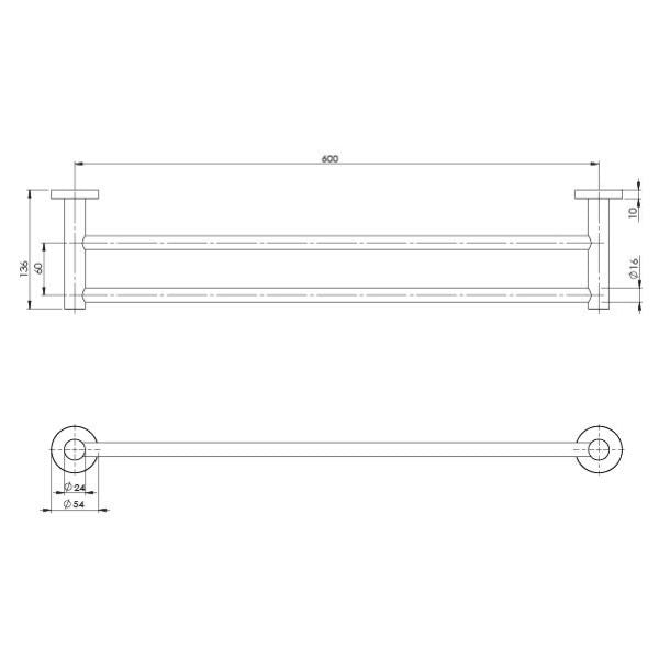 Phoenix Radii Double Towel Rail 800mm Round Plate - Brushed Carbon