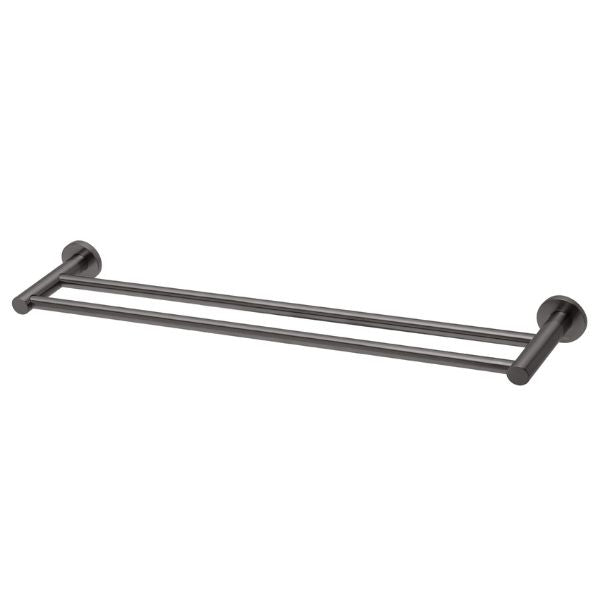 Phoenix Radii Double Towel Rail 800mm Round Plate - Brushed Carbon