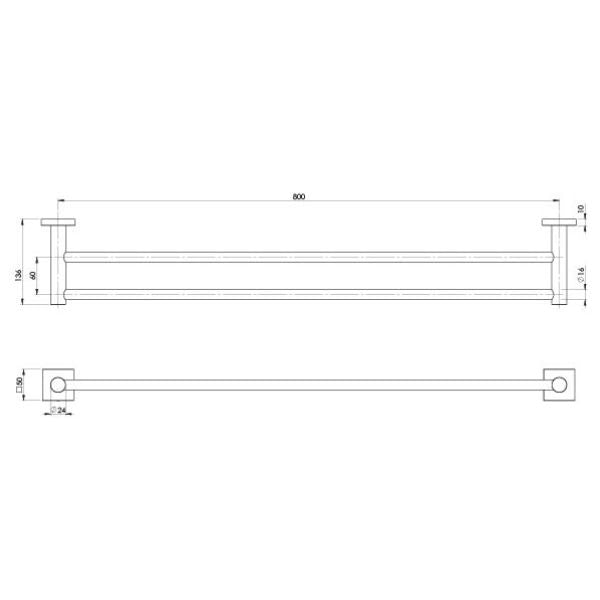 Phoenix Radii Double Towel Rail 800mm Square Plate - Brushed Carbon
