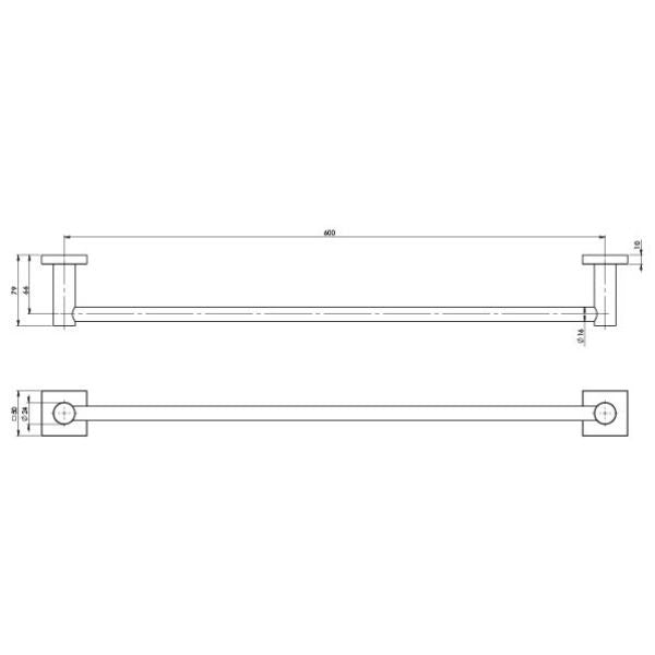 Phoenix Radii Single Towel Rail 600mm Square Plate - Brushed Carbon