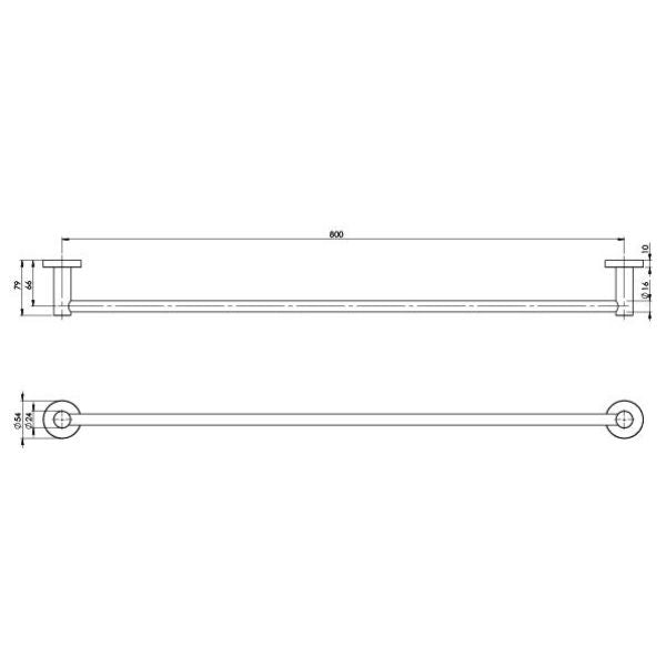 Phoenix Radii Single Towel Rail 800mm Round Plate - Brushed Carbon