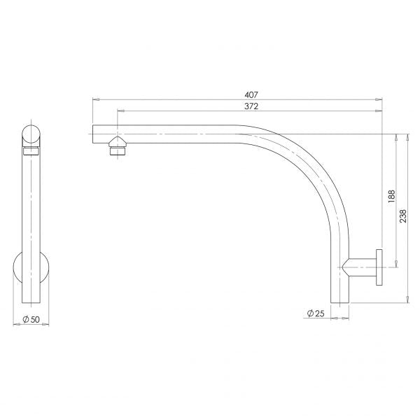 Phoenix Rush High-Rise Shower Arm Only - Brushed Carbon