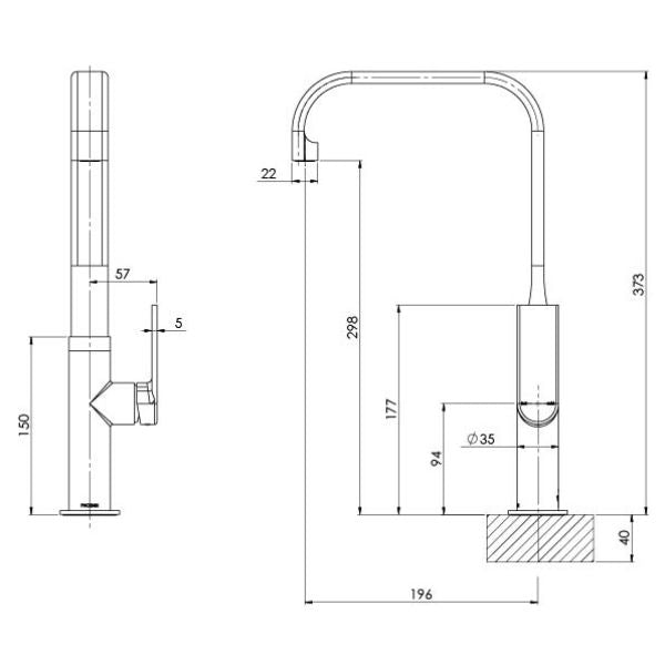 Phoenix Teel Sink Mixer 200mm Squareline - Brushed Carbon
