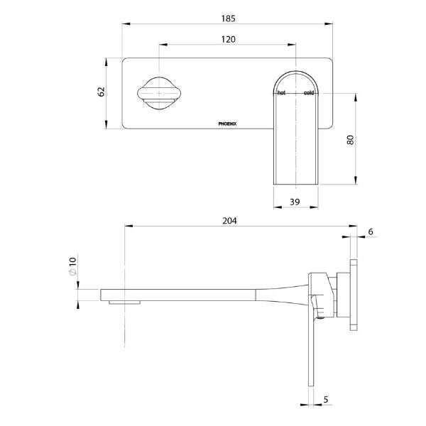 Phoenix Teel SwitchMix Wall Basin / Bath Mixer Set 200mm Fit-Off Kit - Brushed Carbon