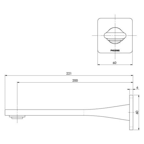 Phoenix Teel Wall Bath Outlet 200mm - Brushed Carbon