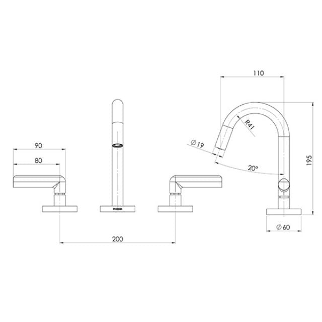 Phoenix Vivid Slimline Plus Lever Basin Set Brushed Carbon