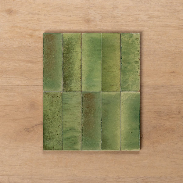 Sicily Giada Green Gloss Bejmat Cushioned Edge Porcelain Tile 50x150mm