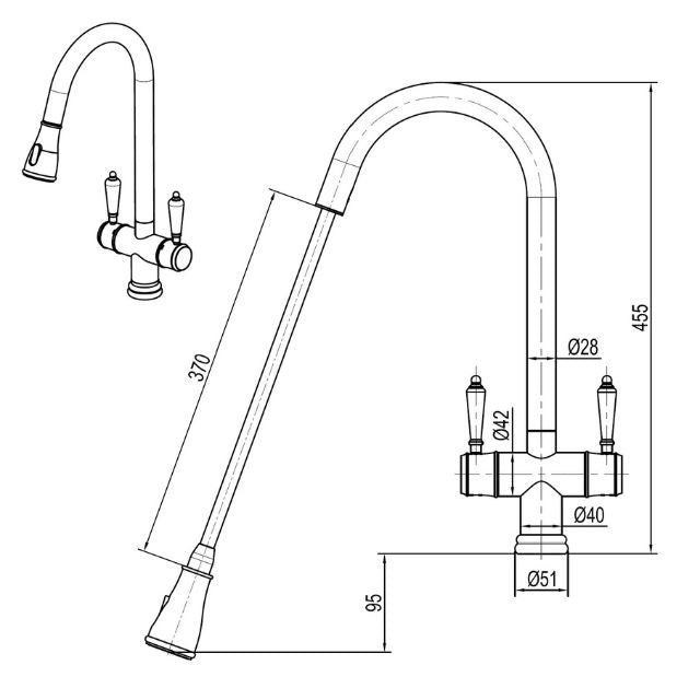 Technical Drawing Suprema Xpress Fit Xquisite Dual Handle Retracable Sink Mixer - Chrome XFIT1030RKM_PS - The Blue Space