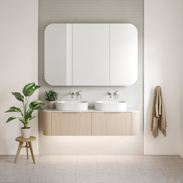Timberline Santos Dockland Fluted Wall Hung Vanity with SilkSurface Top and Above Counter Basin