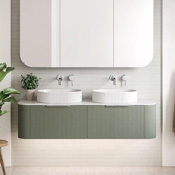 Timberline Santos Dockland Fluted Wall Hung Vanity with SilkSurface Top and Above Counter Basin