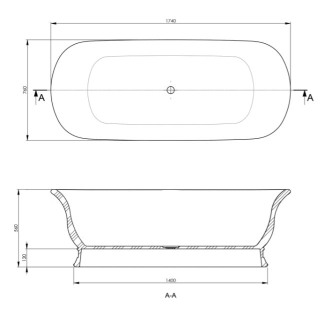 Turner Hastings Cambridge 174 TitanCast Bath with Overflow - Gloss White