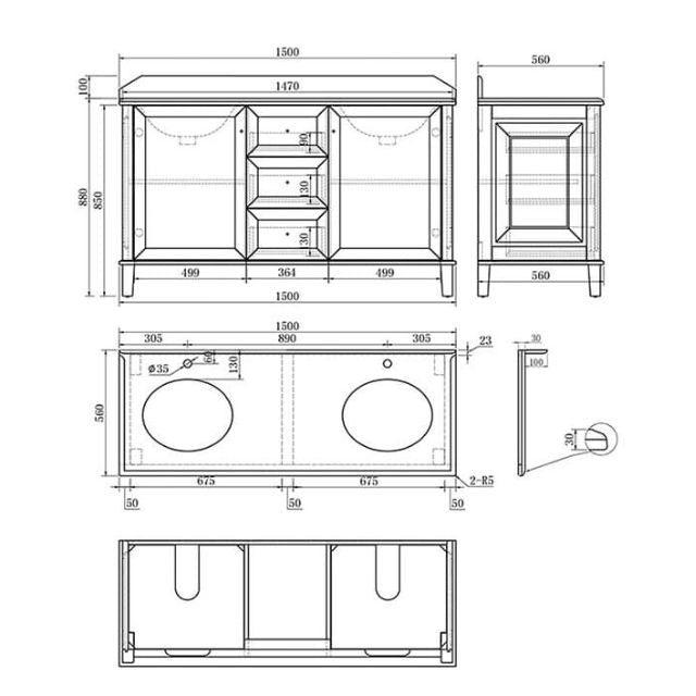 Turner Hastings Coventry 150x56 Double Vanity with marble top