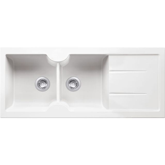 Turner Hastings Cuisine 116 x 50 Inset / Undermount Fine Fireclay Sink - Double Bowl and Single Drainer - Gloss White
