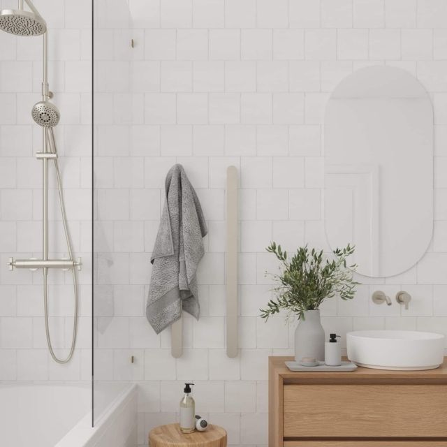 Thermogroup Brushed Nickel Flat Pill 12V Vertical Single Heated Towel Rail