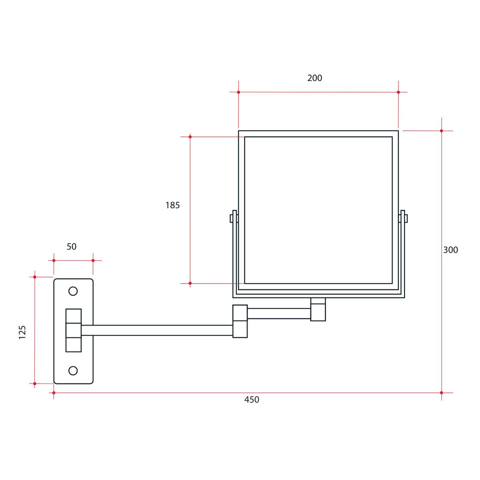 Thermogroup Ablaze 1 & 5x Magnification Wall Mounted Shaving Mirror - Matt Black, 200 x 200mm