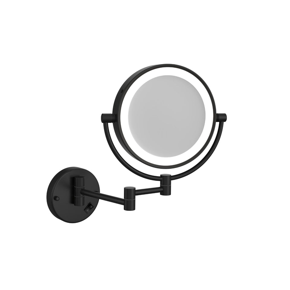 Thermogroup Ablaze 1 & 5x Magnification Wall Mounted Shaving Mirror - Matt Black, 200mm diametre with Concealed Wiring