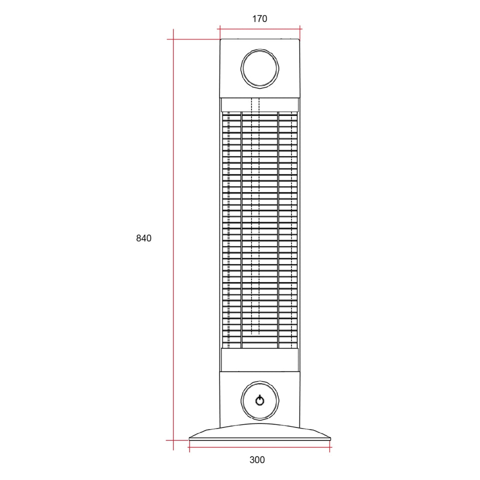 Thermogroup Cedar 1800W Free Standing Outdoor Heater with Remote 840x300x300mm - Black