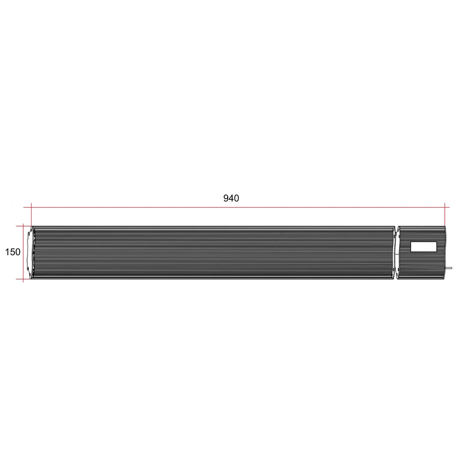 Thermogroup Lotus 2400W Wall Mounted Outdoor Heater with Remote & Wi-Fi 1540x150x215mm - Black