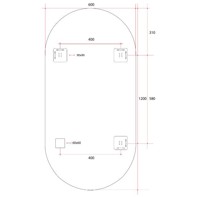 Thermogroup Pill Shape Polished Edge Mirror with Hangers 600x1200mm