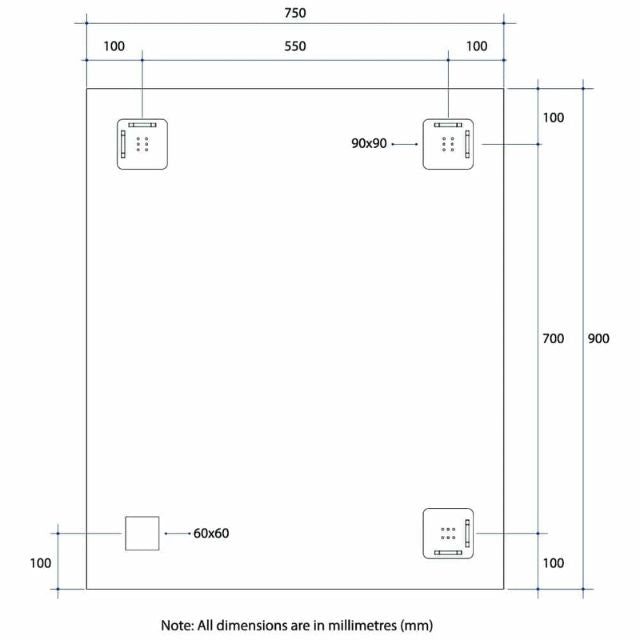 Thermogroup Rectangle Mirror with Sandblasted Border 900x750mm