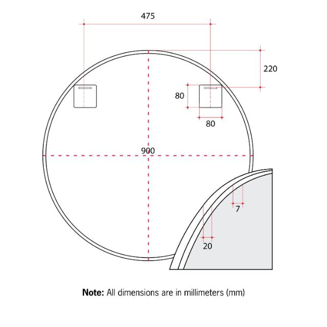 Thermogroup Round White Framed Mirror 900mm