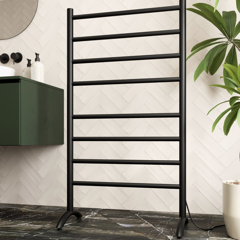 Thermogroup Thermorail Free Standing Straight/Round 600x1080x300mm 110Watts 8 Bars - Matt Black