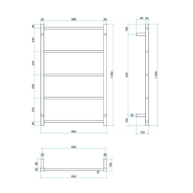 Thermogroup Thermorail Non-Heated Straight/Square Ladder 650x1000x120mm 5 Bars