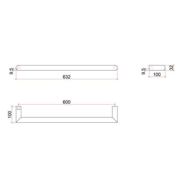 Thermogroup Thermorail Round Single Rail 632x32x100mm 18Watts - Brushed Brass - Includes Transformer