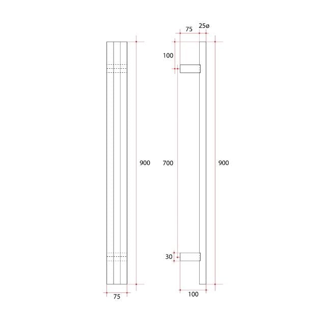 Thermogroup Thermorail Round/Triple Tube 12Volt Vertical Bar 900x75x100mm 27Watts - Brushed Nickel