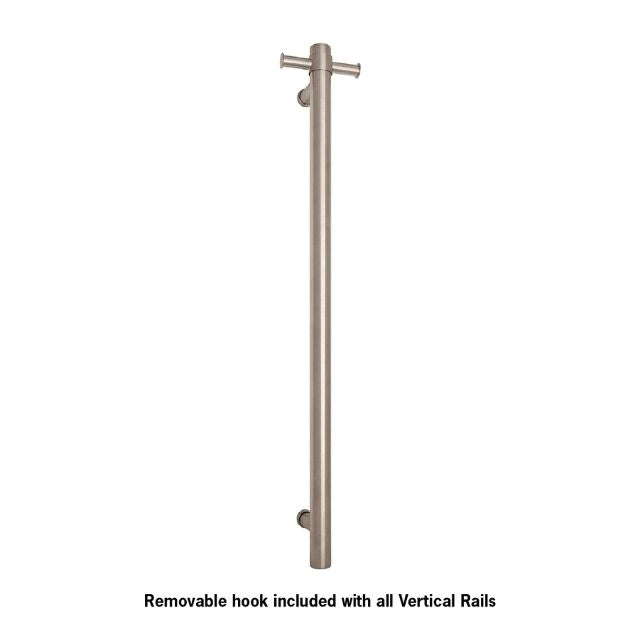 Thermogroup Thermorail Straight/Round Non-Heated Vertical Bar 900x142x100mm With Optional Hook - Brushed Stainless UVS900HBR - The Blue Space