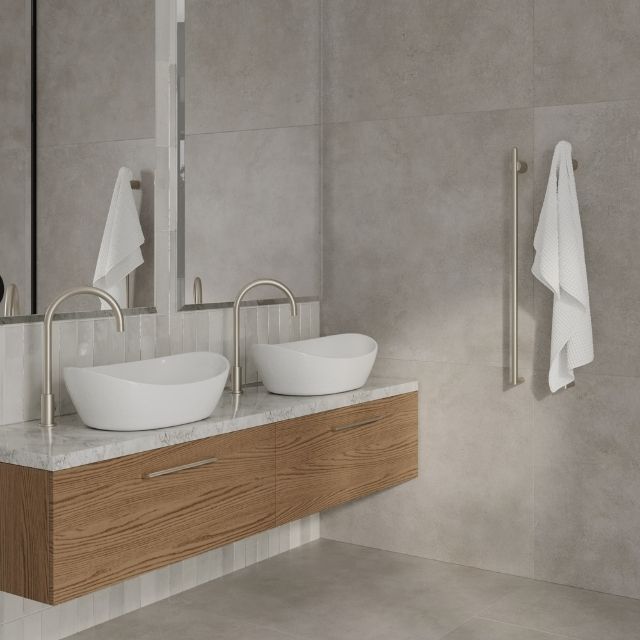 Thermogroup Thermorail Thin/Round 240Volt Vertical Heated Towel Rail - Brushed Nickel